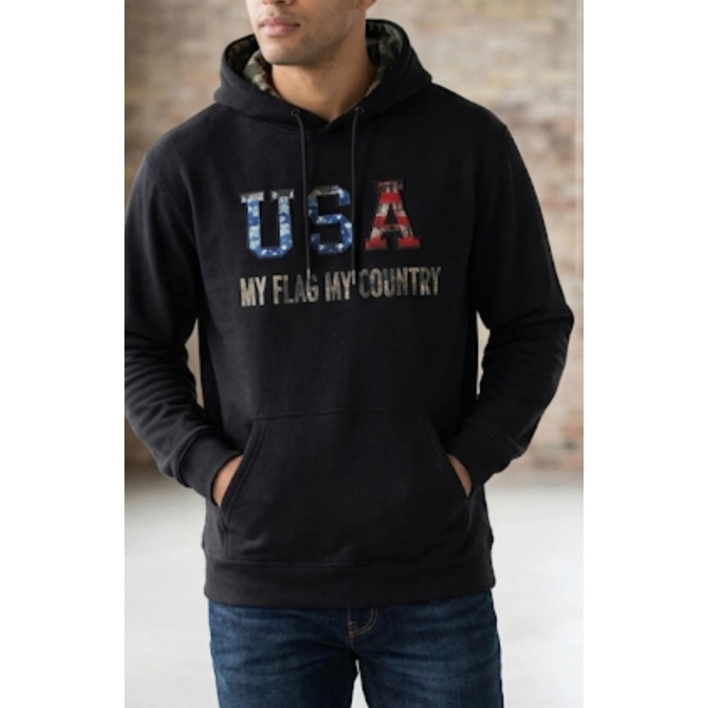 Mossy Oak - Men's‎ Americana Camo Hoodie Plus  2X Color Black